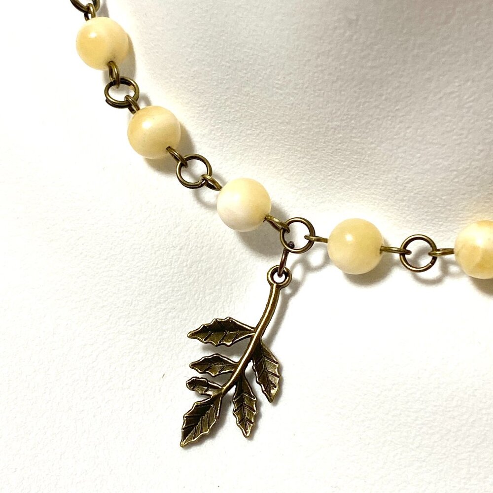Natural Yellow Calcite Adjustable Choker, Bronze Leaf Branch + Genuine Gemstone